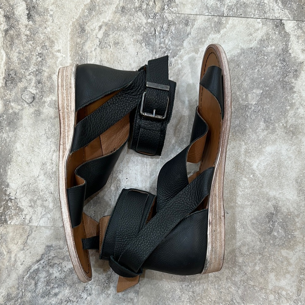 Free People Black Sandals with Crisscross Straps